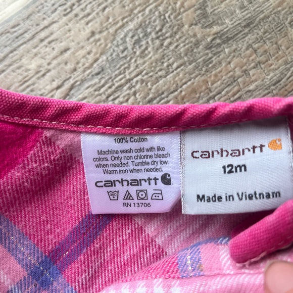 Y2K VTG pink Carhartt Embroidered denim overalls w/ pink plaid flannel lining - Picture 2 of 11